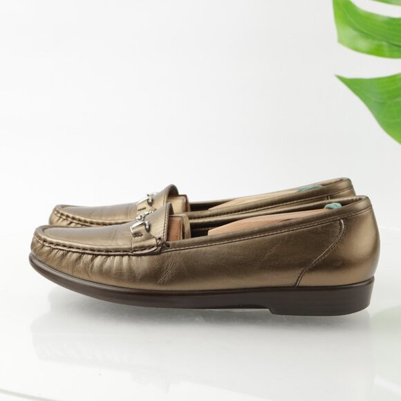 SAS Womens Metro Loafer Size 9 SLIM Bronze Gold Leather Bit Strap Flat Slip On - Picture 6 of 12